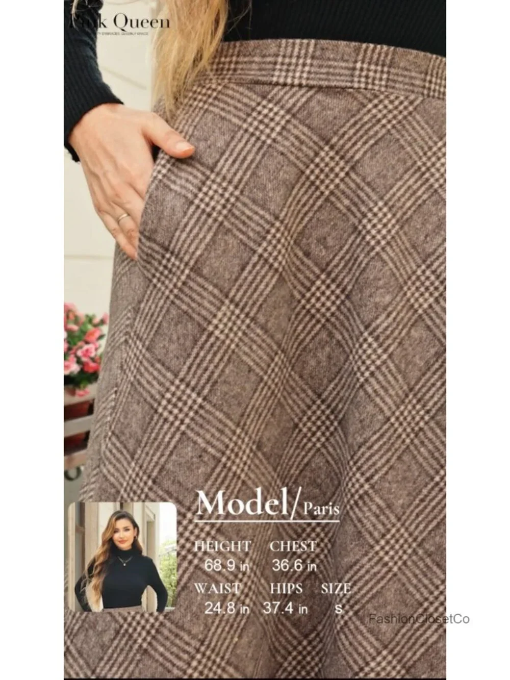 A-Line High Waist Flared Tartan Midi Skirt with Pockets